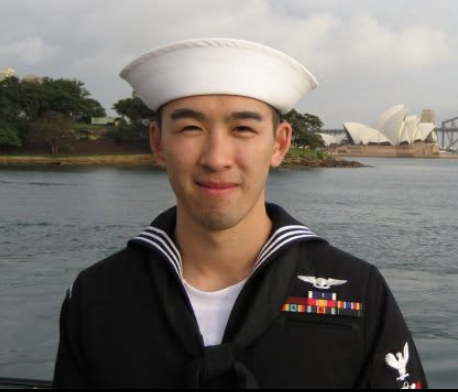 Norman Wong in his U.S. Navy dress blue uniform during a port call in Australia